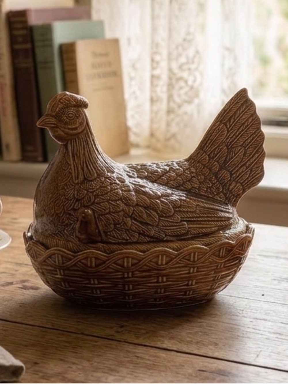 vintage Portmeirion "Hen on Nest" storage dish, designed by Susan Williams-Ellis